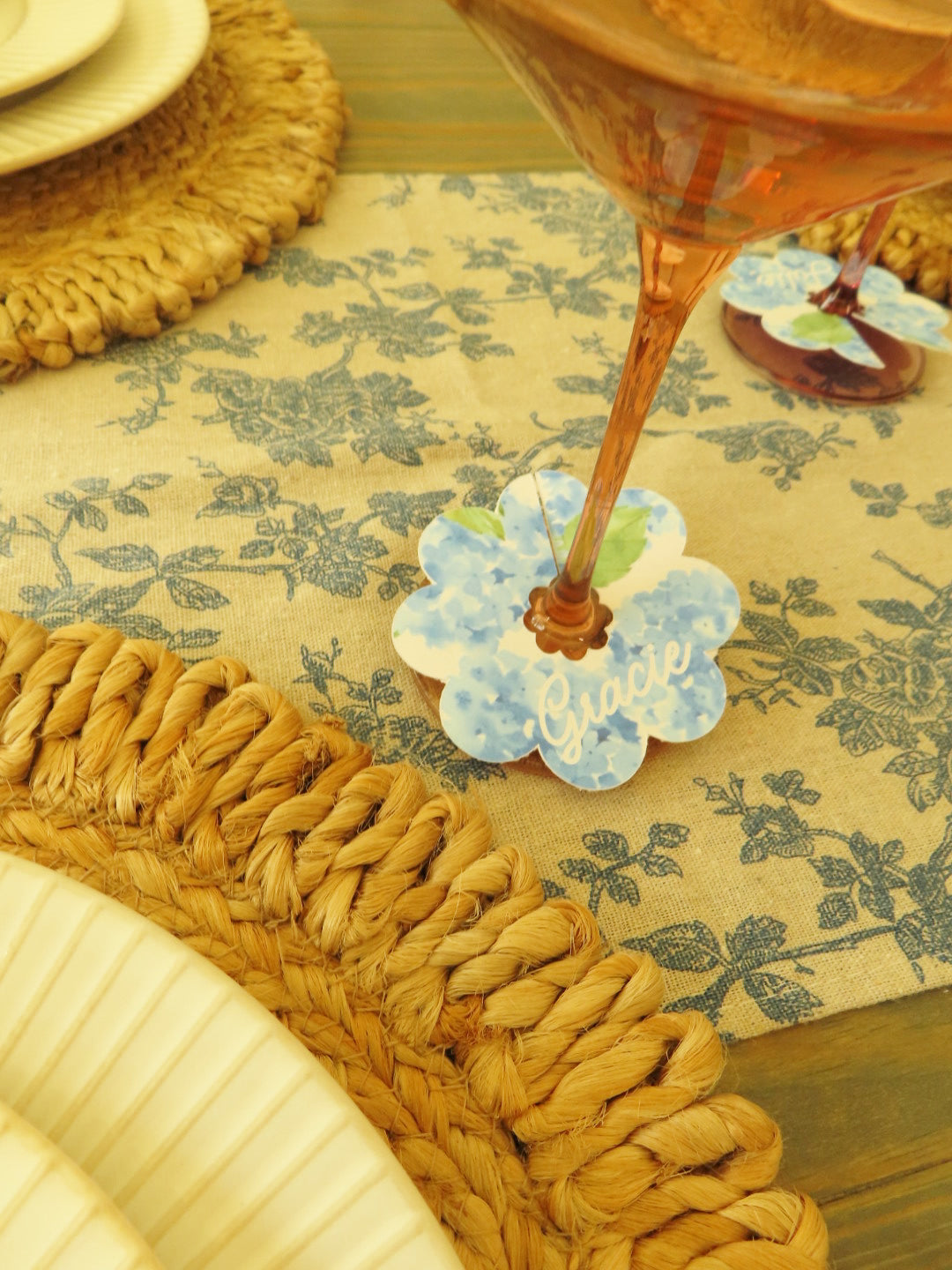 Something Blue Wine Stem Name Card