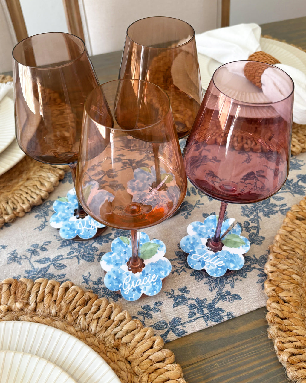 Something Blue Wine Stem Name Card
