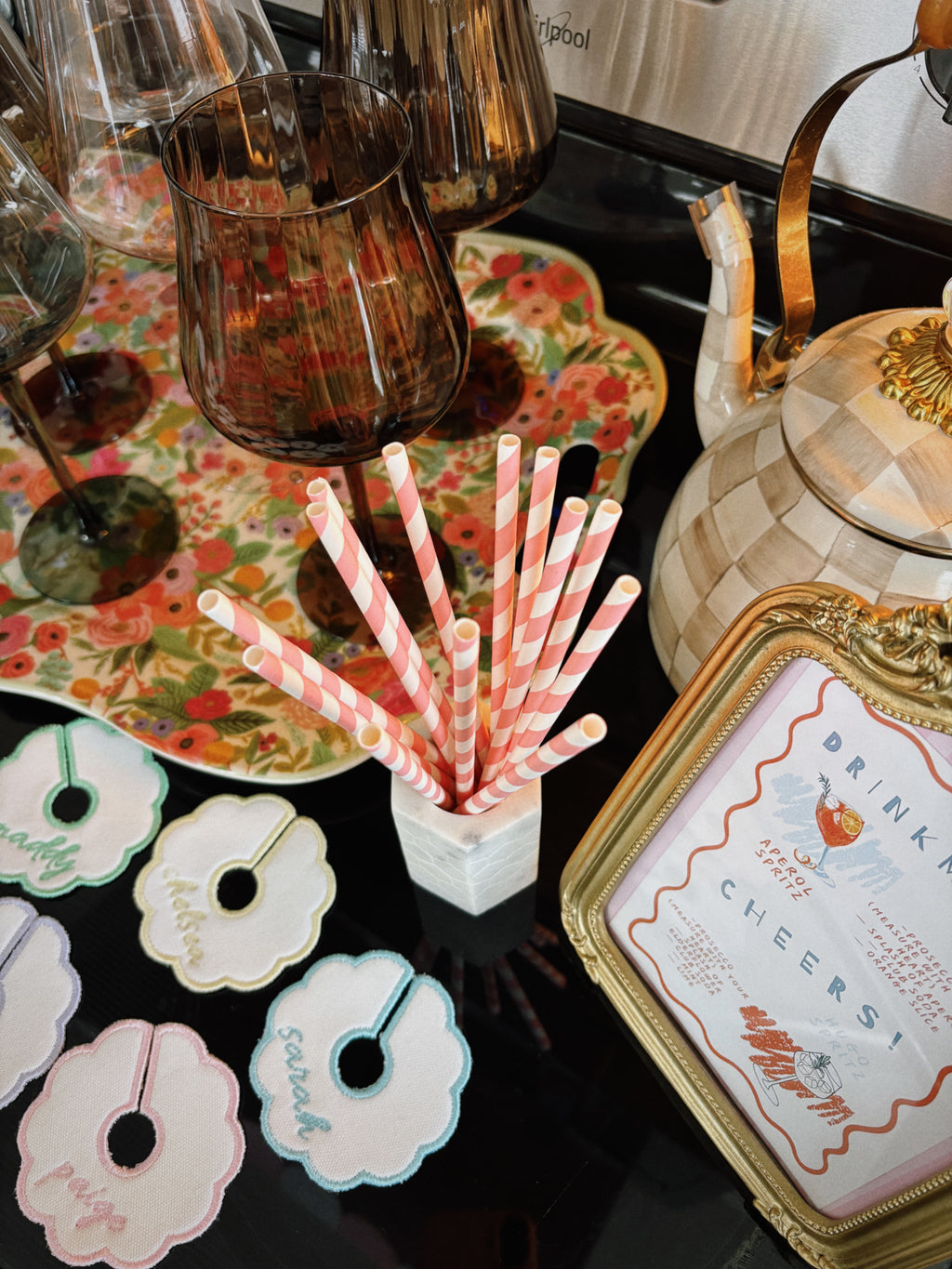 Sip Happens Embroidered Wine Glass Tags