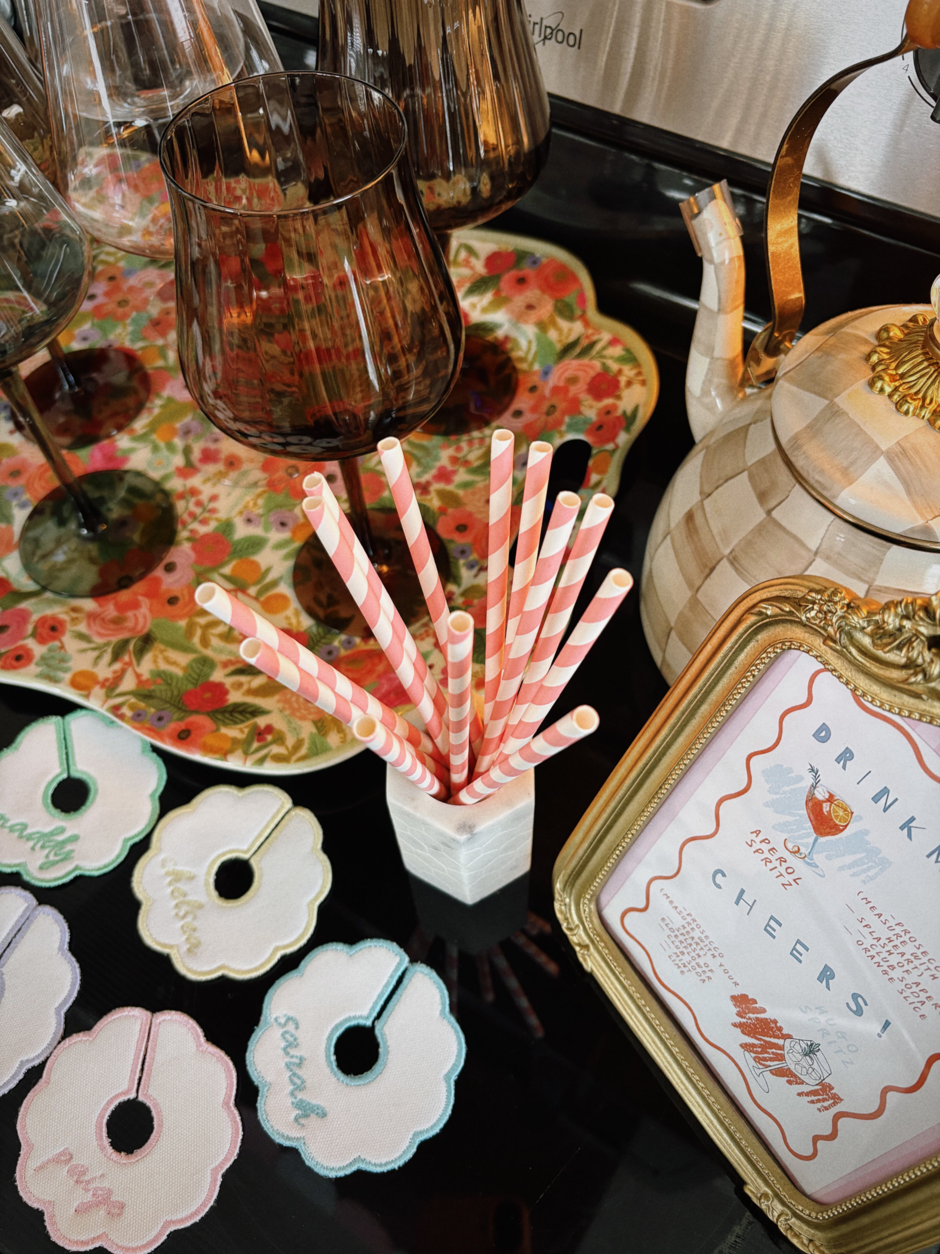 Sip Happens Embroidered Wine Glass Tags