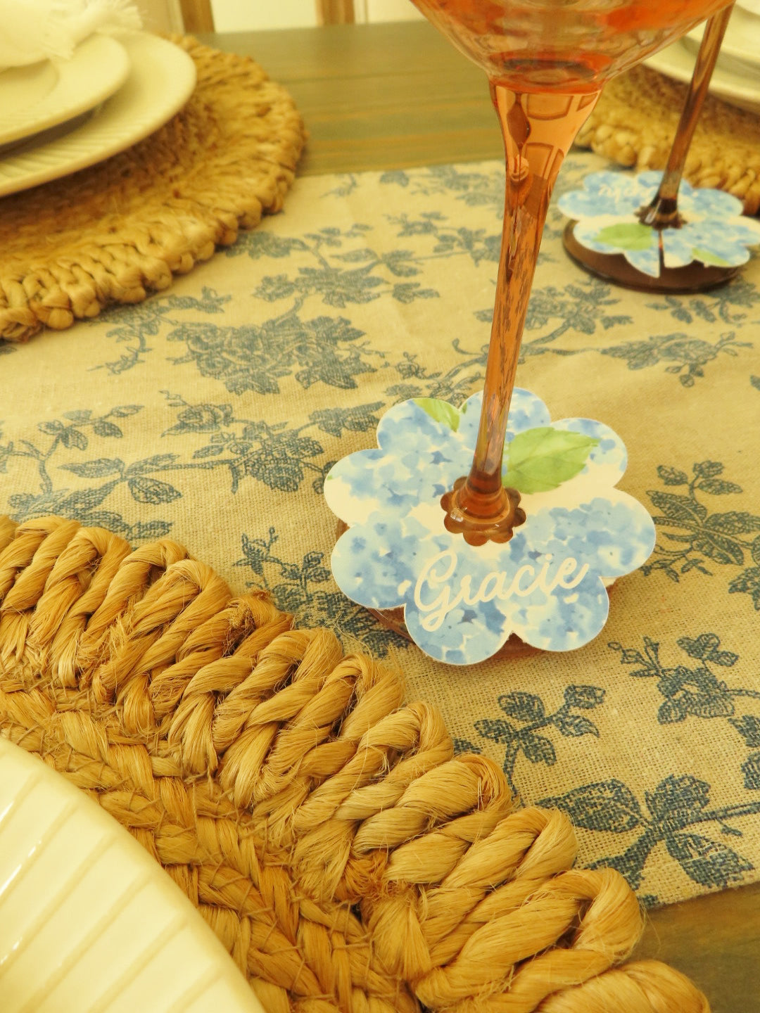 Something Blue Wine Stem Name Card