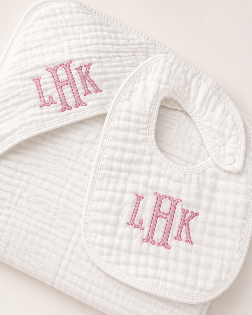 Monogrammed Muslin Bib & Hooded Towel Bundle