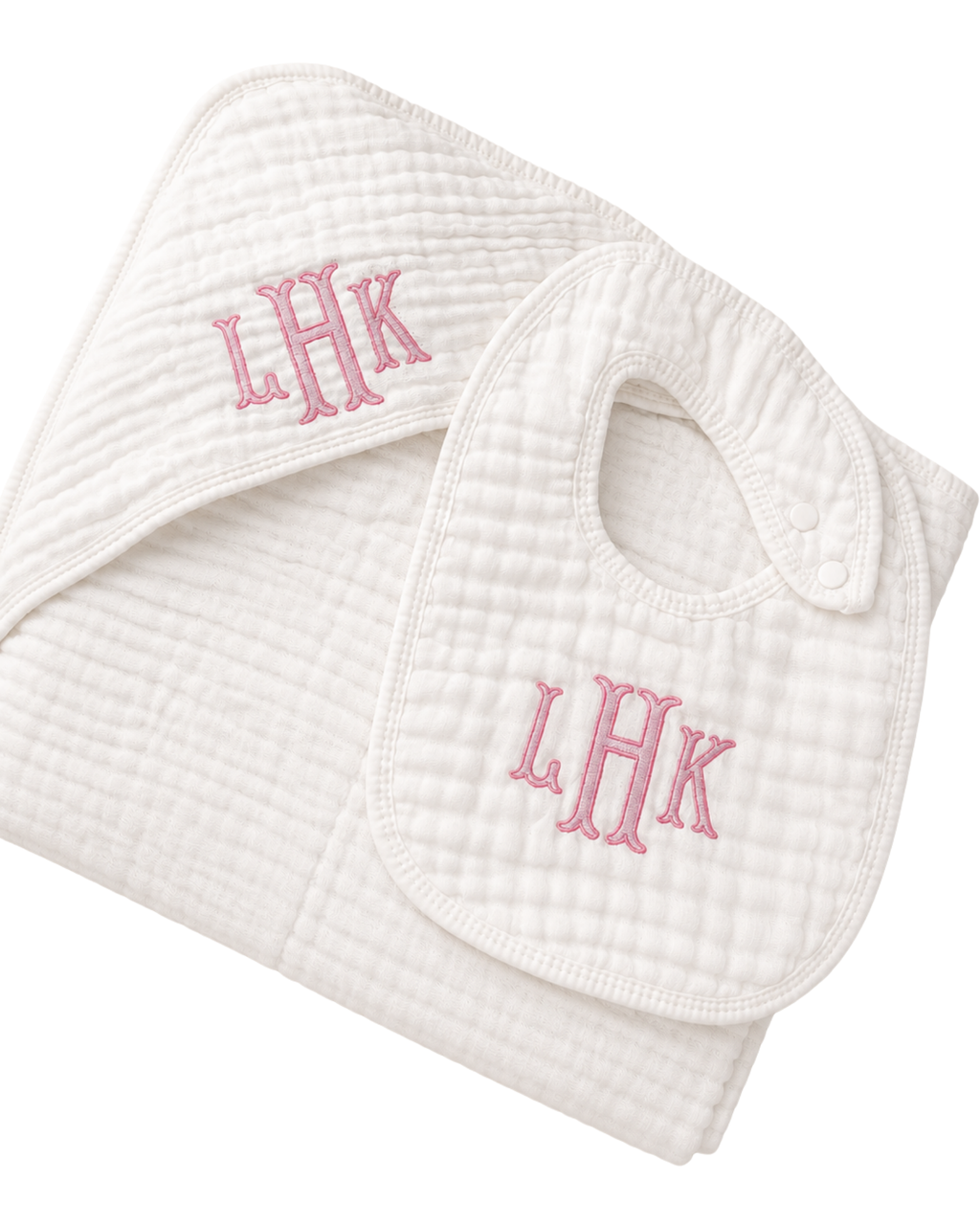 Monogrammed Muslin Bib & Hooded Towel Bundle