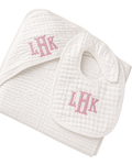 Monogrammed Muslin Bib & Hooded Towel Bundle