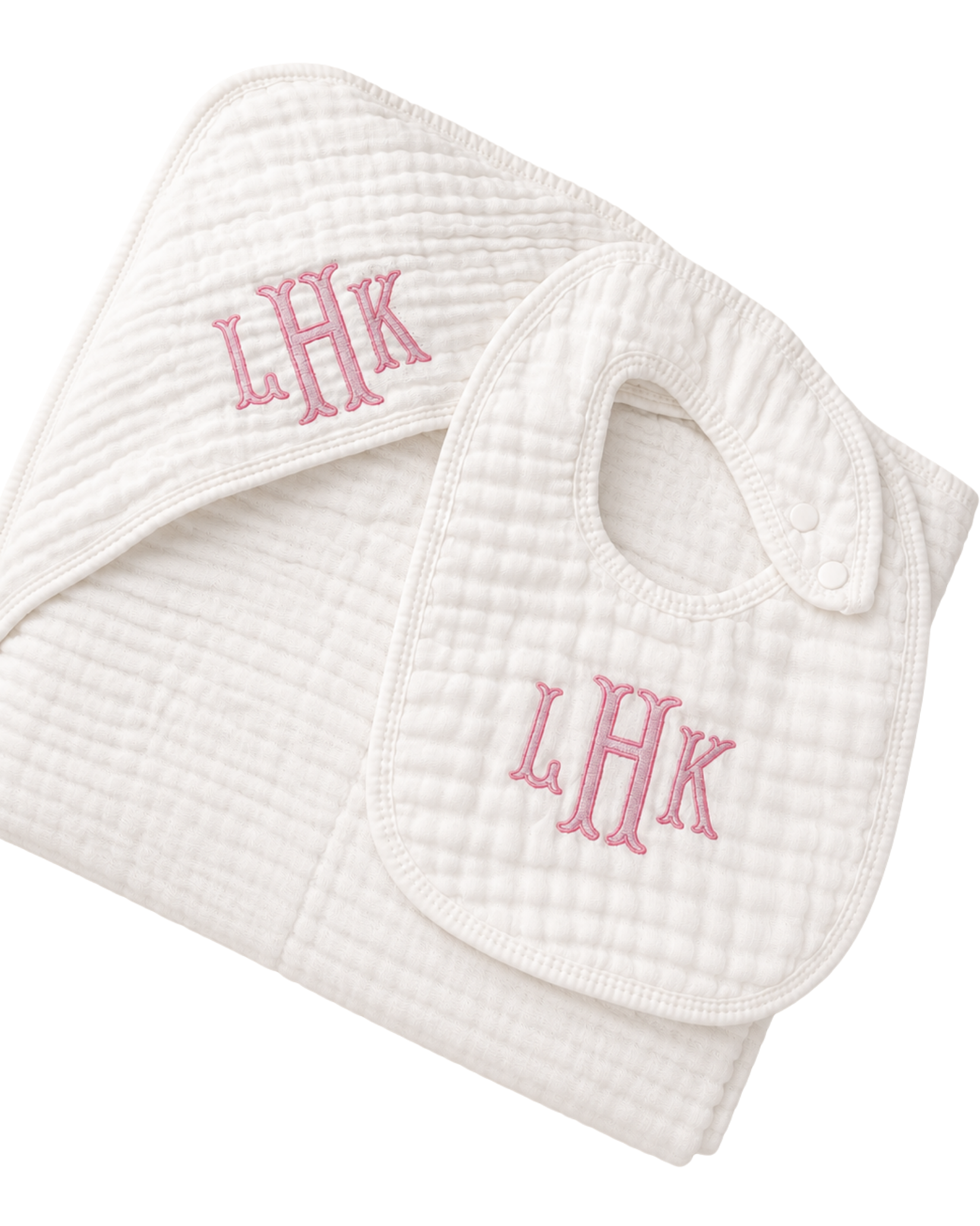 Monogrammed Muslin Bib & Hooded Towel Bundle